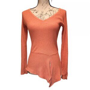 Venus Womens Ribbed Knit Top Small Long Sleeve Asymmetric Hem Elevated Basic